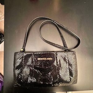 Michael Kors Black Snake Leather Evening Clutch Handbag